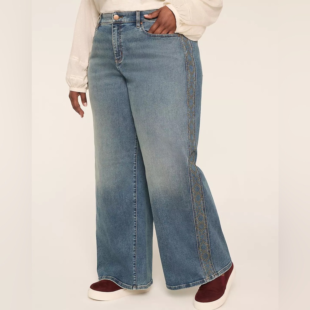 Lane Bryant Wide-Leg Denim Jeans Studded Accents Blue Medium Wash Size 14
